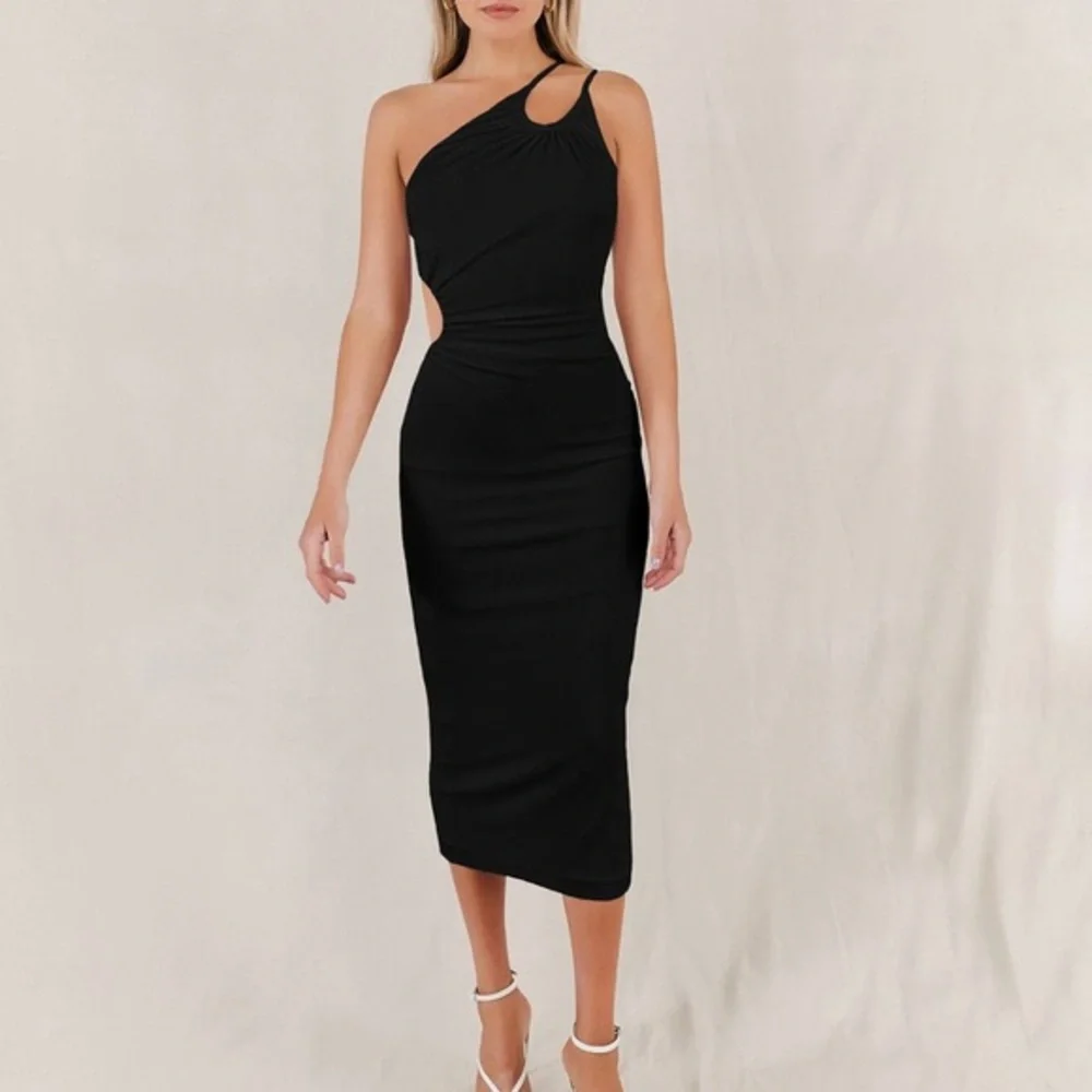 NWT Misha Collection Black X Revolve Vanina One Shoulder Side cut Dress Size 8 - Picture 3 of 13